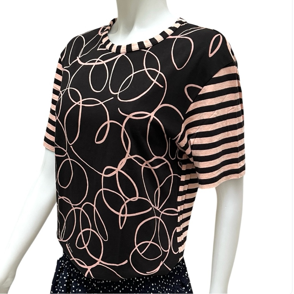 SEE BY CHLOE Black and White Graphic Boxy Tee Striped Nautical Artsy Coastal - Picture 16 of 16